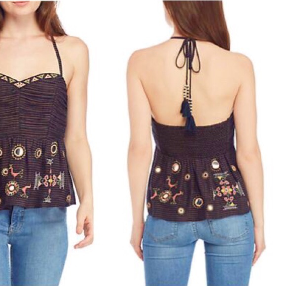 ⭐️HP⭐️FREE PEOPLE Sweet Safari Halter Top NWT Blue - Picture 5 of 8